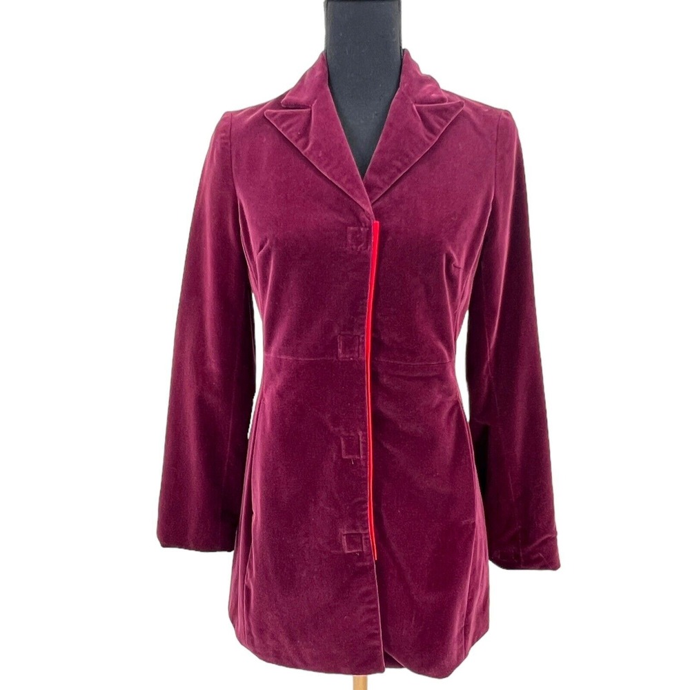 Vintage Jussara‎ Womens Cotton Burgundy Crushed Velvet Lined Blazer Sz 4